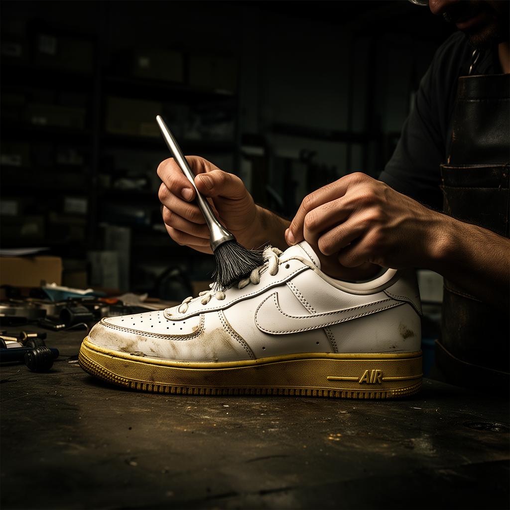 Technician restoring sneakers